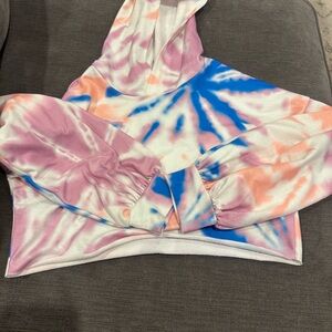 Girls Tie-Dye Hoodie with Pink and Blue Swirls